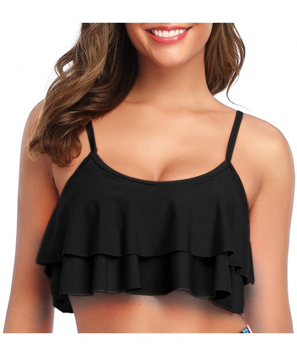 Women's Bikini Top Flounce Crop Top Flowy Ruffle Bathing Suit Top - Black2 - C219DCT309D $17.22-Tops