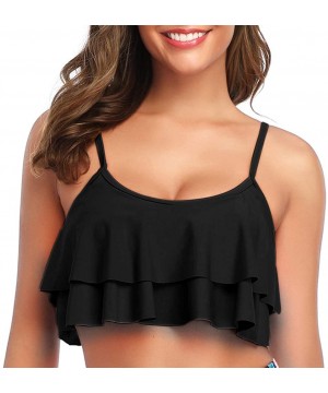 Women's Bikini Top Flounce Crop Top Flowy Ruffle Bathing Suit Top - Black2 - C219DCT309D $17.22-Tops