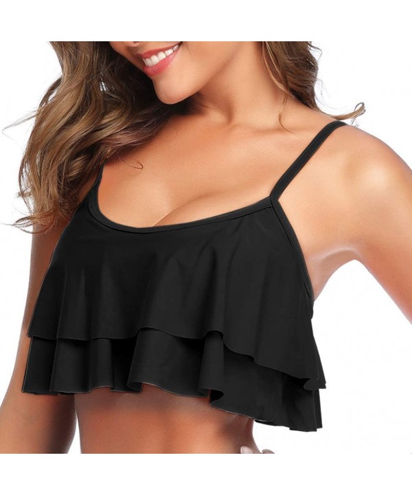 Women's Bikini Top Flounce Crop Top Flowy Ruffle Bathing Suit Top - Black2 - C219DCT309D $17.22-Tops