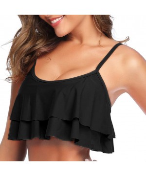 Women's Bikini Top Flounce Crop Top Flowy Ruffle Bathing Suit Top - Black2 - C219DCT309D $17.22-Tops