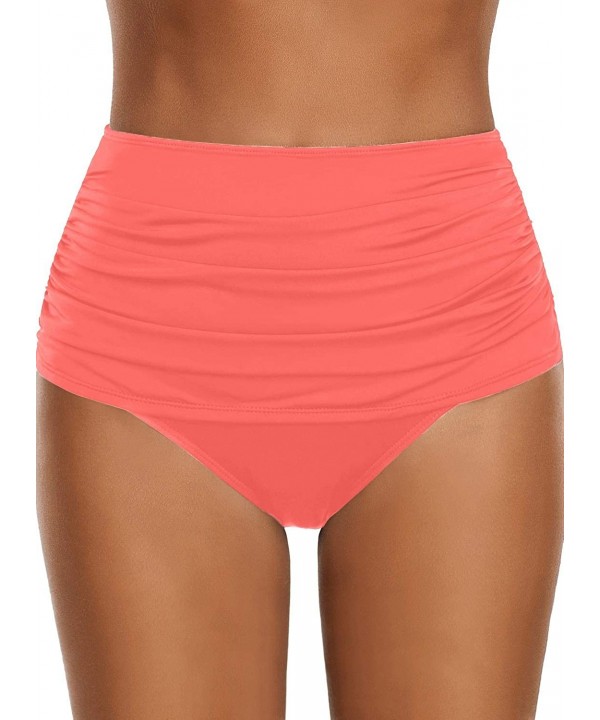 Women's High Waist Ruched Bikini Bottom Solid Swim Shorts Tankini Brief - Pink442 - C91908AH62K $18.11-Bottoms