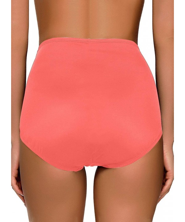 Women's High Waist Ruched Bikini Bottom Solid Swim Shorts Tankini Brief - Pink442 - C91908AH62K $18.11-Bottoms