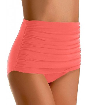 Women's High Waist Ruched Bikini Bottom Solid Swim Shorts Tankini Brief - Pink442 - C91908AH62K $18.11-Bottoms