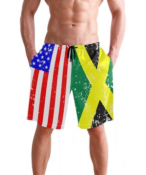 Men's Quick Dry Swim Trunks with Pockets Beach Board Shorts Bathing Suits - Usa Jamaica Flag - CO195W3ULUT $31.94-Board Shorts