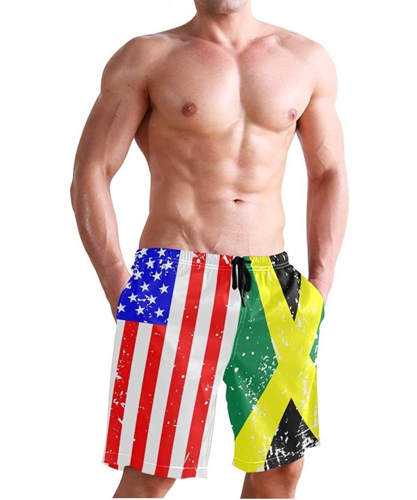 Men's Quick Dry Swim Trunks with Pockets Beach Board Shorts Bathing Suits - Usa Jamaica Flag - CO195W3ULUT $31.94-Board Shorts