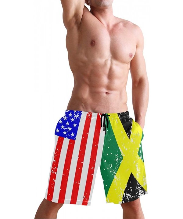 Men's Quick Dry Swim Trunks with Pockets Beach Board Shorts Bathing Suits - Usa Jamaica Flag - CO195W3ULUT $31.94-Board Shorts