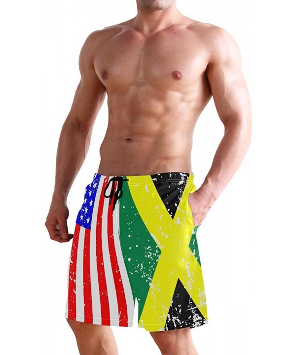 Men's Quick Dry Swim Trunks with Pockets Beach Board Shorts Bathing Suits - Usa Jamaica Flag - CO195W3ULUT $31.94-Board Shorts