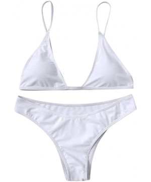 Swimsuits for Women Two Piece-Womens Halter Bikini Set High Waist Cheeky Thong Swimsuit Bathing Suits - White - C5198E485GX $...