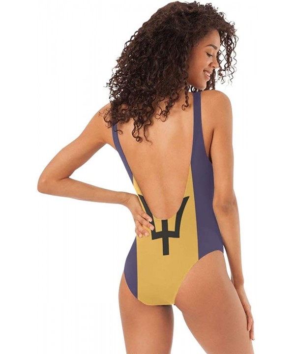 Womens Jamaica Flag One Piece Monokini Swimsuit Sexy Backless Retro Bathing Suit - Barbados Flag - C318IM05NTH $22.47-One-Pieces