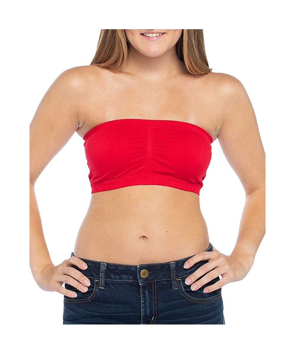 Women's Bandeau Top (Removable Padding) - Red - C818MGI4DRL $10.75-Tops