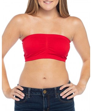 Women's Bandeau Top (Removable Padding) - Red - C818MGI4DRL $10.75-Tops