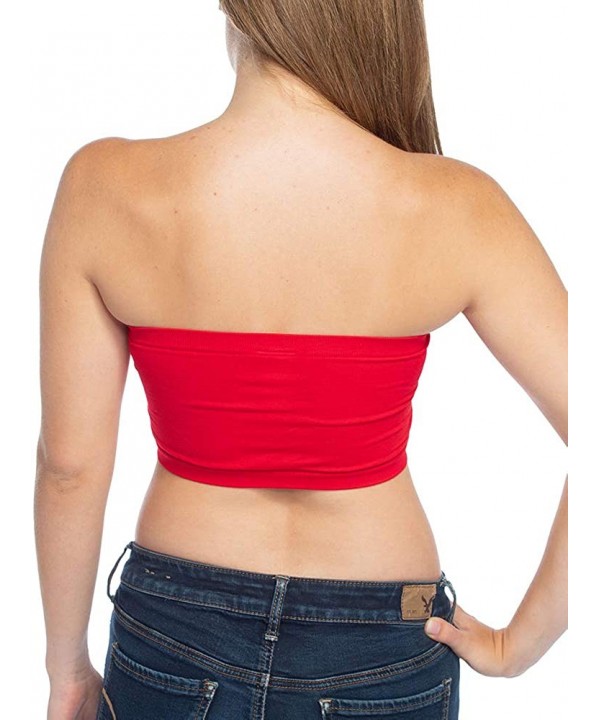 Women's Bandeau Top (Removable Padding) - Red - C818MGI4DRL $10.75-Tops