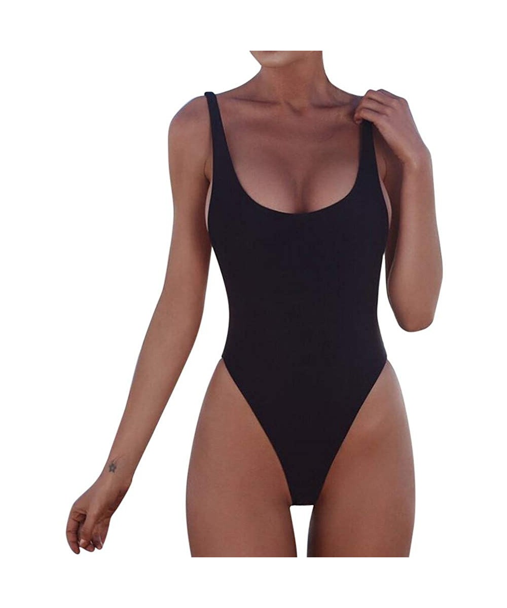 Women Swimwear Bikini One Piece Monokini Tummy Control Push-Up Padded Bikini Bathing Backless Beachwear - Black - CB1950LNZ46...