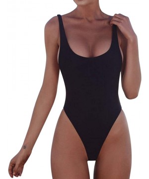 Women Swimwear Bikini One Piece Monokini Tummy Control Push-Up Padded Bikini Bathing Backless Beachwear - Black - CB1950LNZ46...