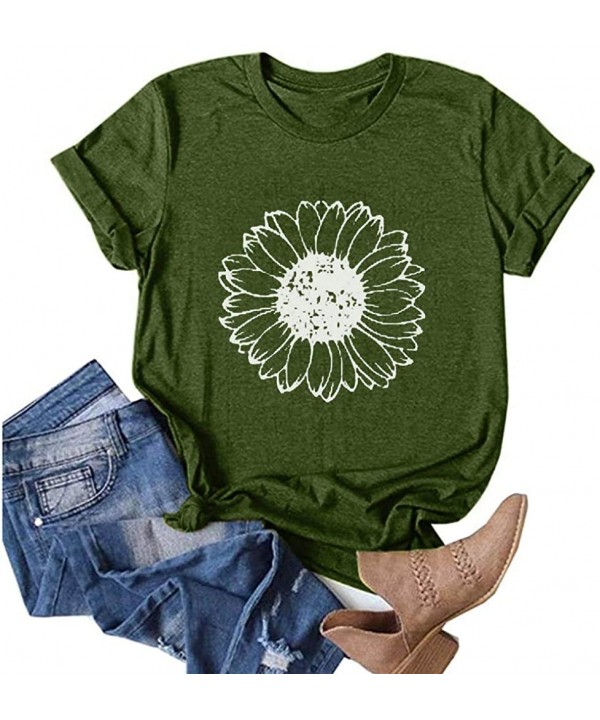 T Shirt for Women Graphic Ladies Fashion Letter Print O Neck Short Sleeve Blouses Basic Summer Tops Plus Z6 army Green - CE19...