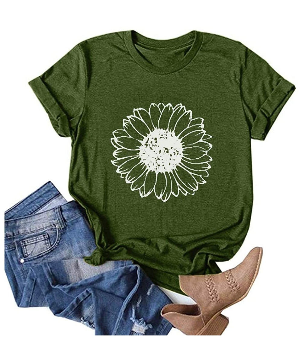 T Shirt for Women Graphic Ladies Fashion Letter Print O Neck Short Sleeve Blouses Basic Summer Tops Plus Z6 army Green - CE19...