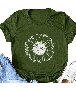 T Shirt for Women Graphic Ladies Fashion Letter Print O Neck Short Sleeve Blouses Basic Summer Tops Plus Z6 army Green - CE19...