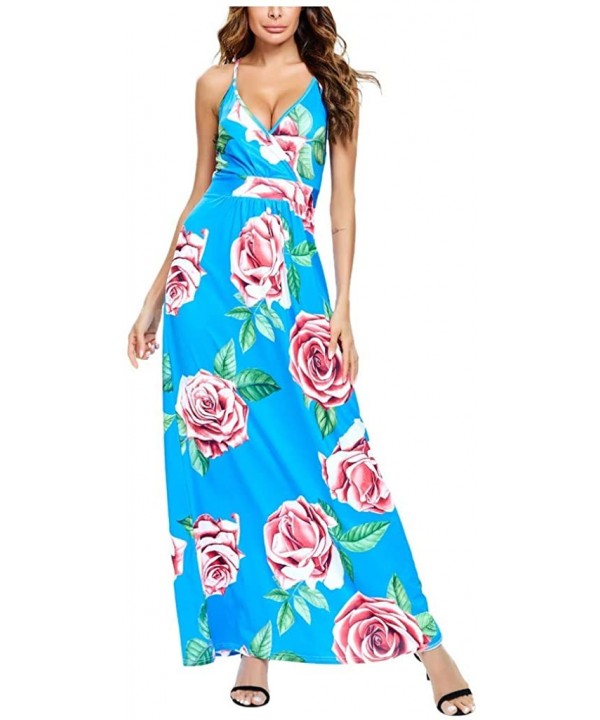 Womens Dresses Casual Summer Tie dye/Floral Printed Dress Sleeveless Loose Party Beach Maxi Long Dress Sundress Blue - CT1908...