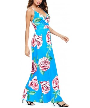 Womens Dresses Casual Summer Tie dye/Floral Printed Dress Sleeveless Loose Party Beach Maxi Long Dress Sundress Blue - CT1908...