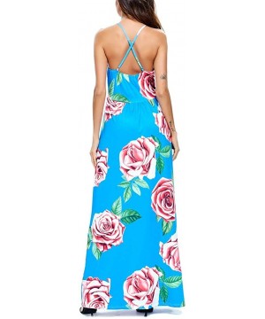 Womens Dresses Casual Summer Tie dye/Floral Printed Dress Sleeveless Loose Party Beach Maxi Long Dress Sundress Blue - CT1908...