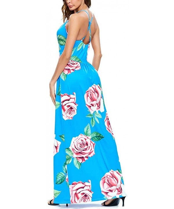 Womens Dresses Casual Summer Tie dye/Floral Printed Dress Sleeveless Loose Party Beach Maxi Long Dress Sundress Blue - CT1908...