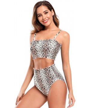 Women's Bathing Suit Shirred Bandeau Bikini High Waist Two Piece Swimsuits - Leopard Print - CB192KWGHXM $27.83-Sets