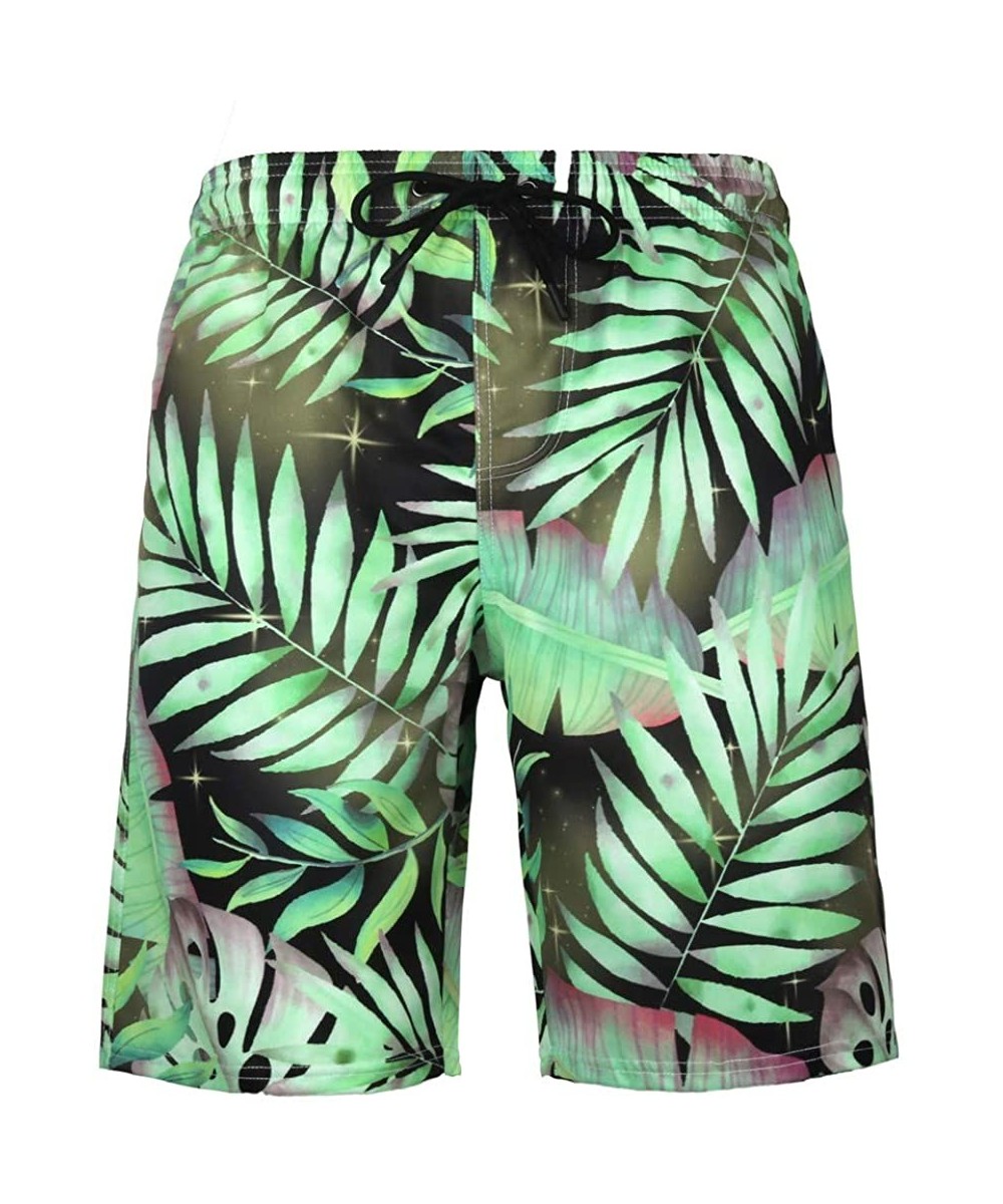 2019 Men's Beach Shorts Quick-Dry 3D Printed Tracksuit Pants - Green Tree Leaf - CV18Y94X9LK $23.83-Board Shorts