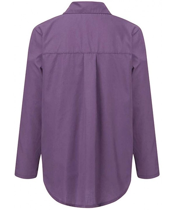 T-Shirts for Women-Women's Fashion Solid Color Buttonigan Long-Sleeved Blouse Casual T-Shirt Tops - A4-purple - CP195KR4ZQH $...