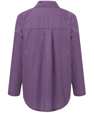 T-Shirts for Women-Women's Fashion Solid Color Buttonigan Long-Sleeved Blouse Casual T-Shirt Tops - A4-purple - CP195KR4ZQH $...