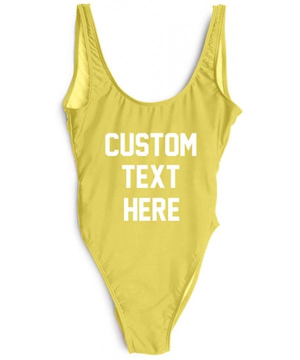 Personalized Bathing Suits Custom Text One-Piece Suit Letter Print Swimsuit Wedding Gift Monokini - Yellow - C218OX68ZEW $26....