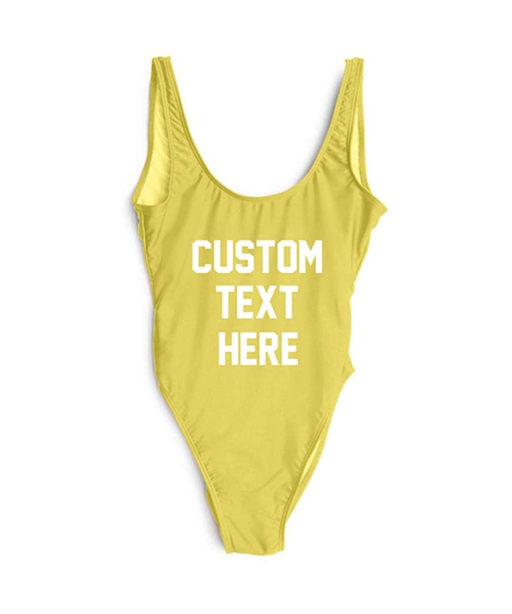 Personalized Bathing Suits Custom Text One-Piece Suit Letter Print Swimsuit Wedding Gift Monokini - Yellow - C218OX68ZEW $26....