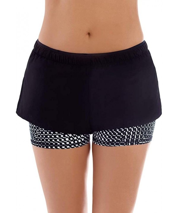 Women's Swimwear MSP Grid Lock Swim Beach Short - Black/White - CD12NS84MU0 $38.97-Bottoms