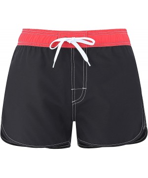 Women Board Shorts Swimwear Trunks Sports Quick Dry Swim Bottom with Inner Liner - Black and Red - CS18WL9RAW0 $19.36-Bottoms