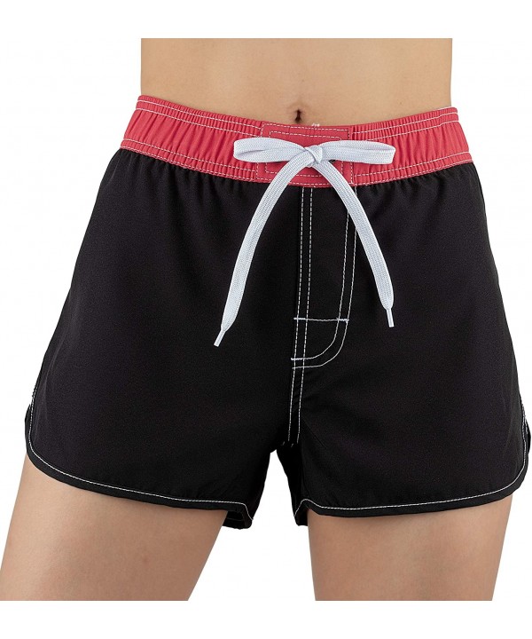 Women Board Shorts Swimwear Trunks Sports Quick Dry Swim Bottom with Inner Liner - Black and Red - CS18WL9RAW0 $19.36-Bottoms