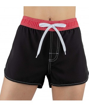 Women Board Shorts Swimwear Trunks Sports Quick Dry Swim Bottom with Inner Liner - Black and Red - CS18WL9RAW0 $19.36-Bottoms