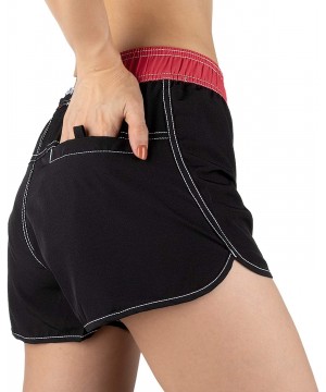 Women Board Shorts Swimwear Trunks Sports Quick Dry Swim Bottom with Inner Liner - Black and Red - CS18WL9RAW0 $19.36-Bottoms