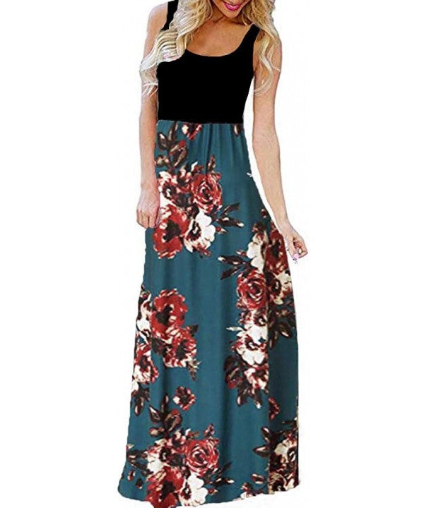 2018 Women Sleeveless Floral Print Maxi Long Dress with Pockets O-Neck Beach - Blue3 - C318SQWQ5WU $14.91-Board Shorts