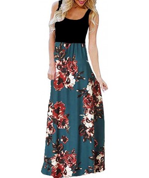 2018 Women Sleeveless Floral Print Maxi Long Dress with Pockets O-Neck Beach - Blue3 - C318SQWQ5WU $14.91-Board Shorts