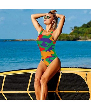 Women Elasticity Fashion Sports One-Piece Halter Backless Swimwear Beachwear - Art Colorful Camouflage Graphics 4 - CT198W9AY...