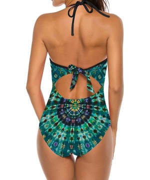 Women's Athletic Training Adjustable Strap One Piece Swimsuit Swimwear Cat Pattern Bathing Suit - Spiral Tie Dye Mandala Gree...