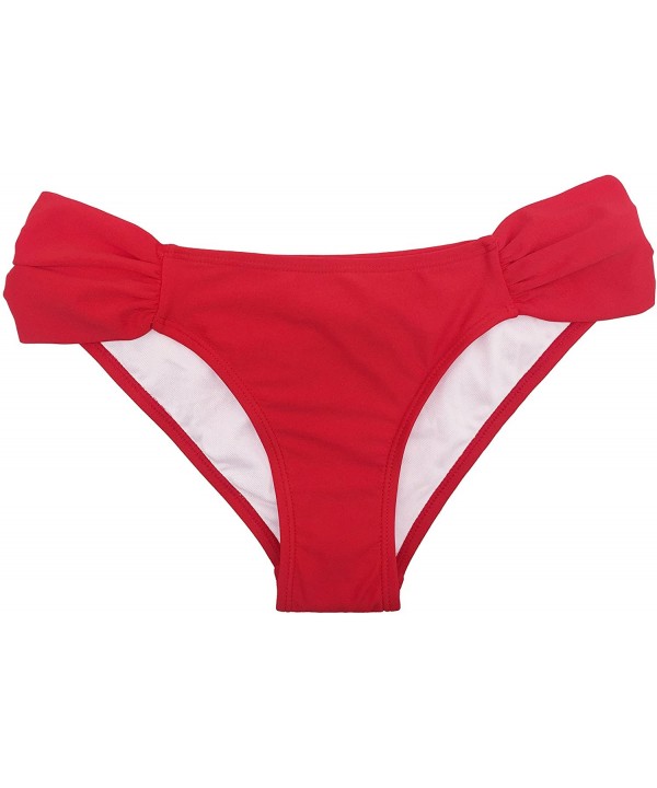 Swimwear Shirred Side Low-Rise Hipster Bikini Bottom for Women - Rose Red - CI186C6LKYH $15.43-Bottoms