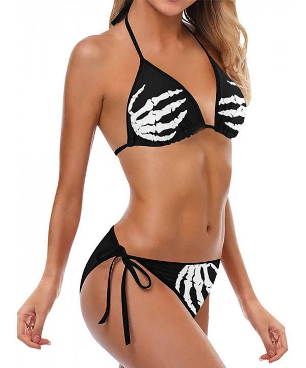 Skull Skeleton Hand Custom Women Bikini Swimsuit Beachwear Swimwear - C018DYY3UNZ $36.45-Sets