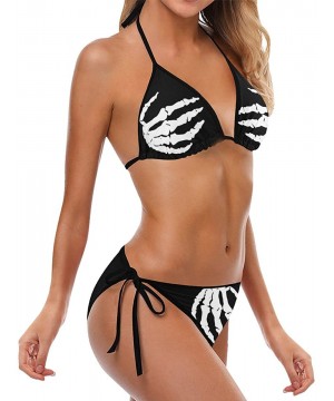 Skull Skeleton Hand Custom Women Bikini Swimsuit Beachwear Swimwear - C018DYY3UNZ $36.45-Sets