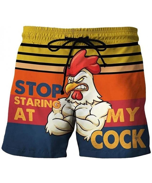 Summer Swim Trunks Men's 2020 Funny Fashion Turkey Pattern Beach Shorts Pants - Yellow_6 - CV19DHZGEXI $17.46-Board Shorts