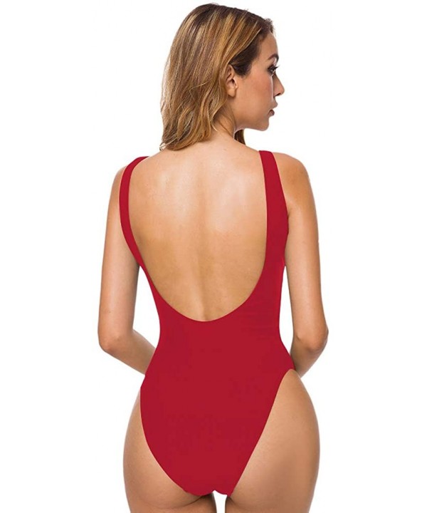 Women's Scoop Neck Cheeky High Cut One Piece Swimsuit Bathing Suit Swimwear - Red - C518C8HR5WD $16.51-One-Pieces