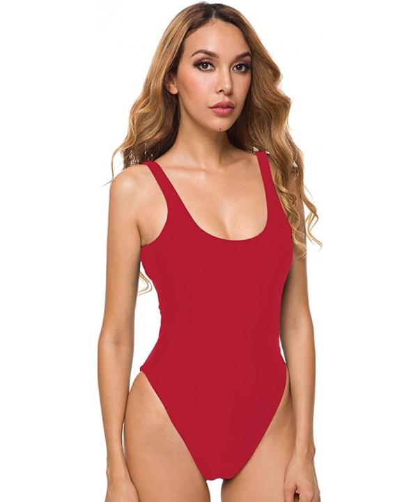 Women's Scoop Neck Cheeky High Cut One Piece Swimsuit Bathing Suit Swimwear - Red - C518C8HR5WD $16.51-One-Pieces