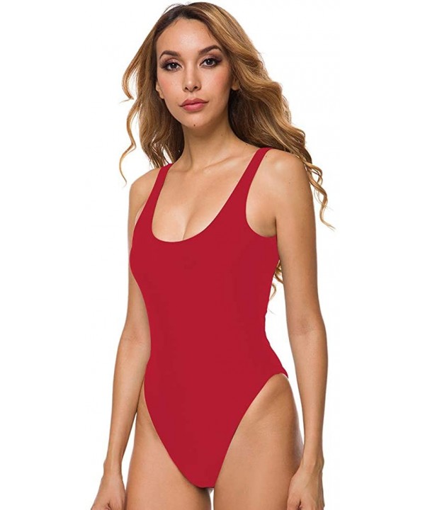 Women's Scoop Neck Cheeky High Cut One Piece Swimsuit Bathing Suit Swimwear - Red - C518C8HR5WD $16.51-One-Pieces