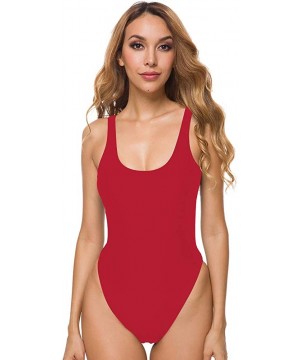 Women's Scoop Neck Cheeky High Cut One Piece Swimsuit Bathing Suit Swimwear - Red - C518C8HR5WD $16.51-One-Pieces