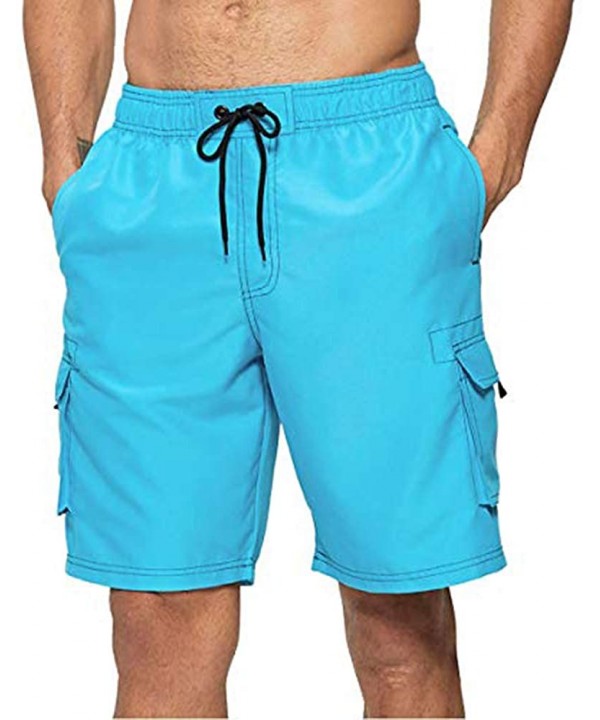 Men's Swimming Board Shorts- Men's Summer Swim Trunks Quick Dry - Sky Blue - CH1953MI24R $13.21-Board Shorts