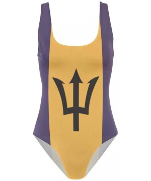 Womens Jamaica Flag One Piece Monokini Swimsuit Sexy Backless Retro Bathing Suit - Barbados Flag - C318IM05NTH $22.47-One-Pieces